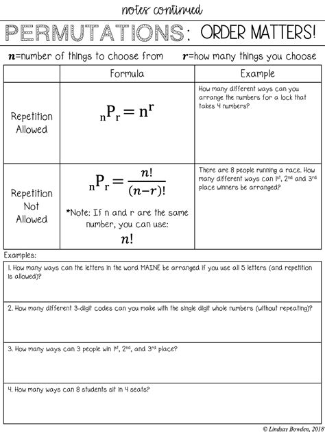 permutations and combinations worksheet with answers.
